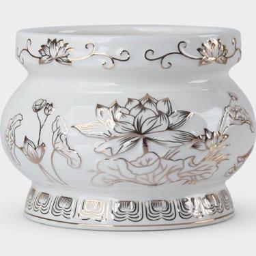 Imagem de Qinlang Tigela pequena para queimador de incenso budista de cerâmica branca, suporte de incenso de Buda para palito - 12 cm