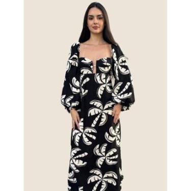 Imagem de Vestido Longo Manga Coqueirada Farm Cor:;Tamanho:GG-Feminino