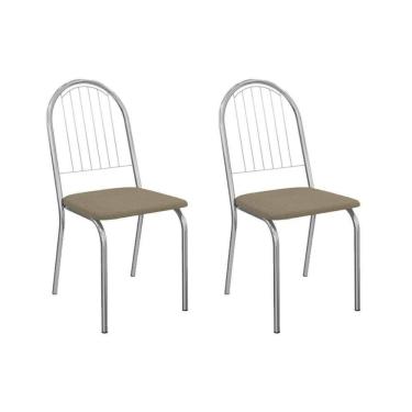 Imagem de Cadeira De Cozinha Noruega 2c077cr Aço Kit 2 Un Cromado-boucle Bege Fendi - Kappesberg