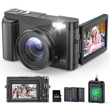 Imagem de Câmera digital Zosic 4K 48MP com cartão de 32GB e carregador preto - Z
