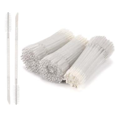Imagem de 300 peças de varinhas de rímel descartáveis com ponta dupla, pincel para lábios, aplicador de batom, pincel de sobrancelha para extensões de cílios - branco