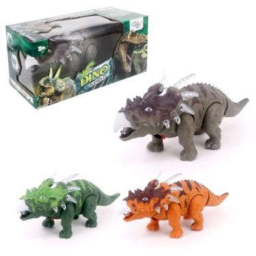 Imagem de Dinossauro Triceratops Eletrônico com Som e Movimento, Brinquedo Educativo Pré-Histórico em 3 Cores, para Crianças Unitário Cor Sortida