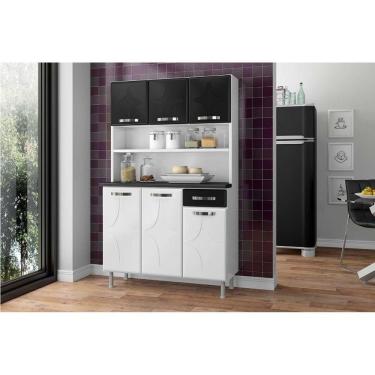 Imagem de Kit De Cozinha Compacta Rubi Smart C/6 Portas E 1 Gaveta 105cm Branco/preto - Telasul