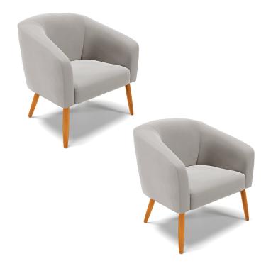 Imagem de Poltrona Decorativa Pé Palito Castanho kit 2 Stella Veludo Cinza D03 - D'Rossi