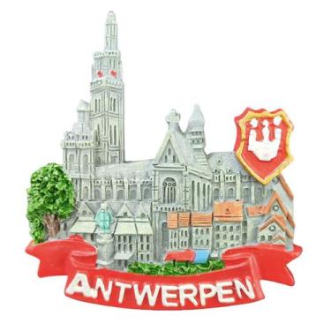 Imagem de Ímã de geladeira, Catedral da Bélgica, Antuérpia, 7x7,5 cm, resina 3D 