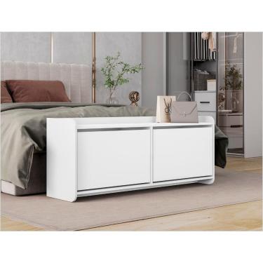 Imagem de Sapateira Banco Dália 130cm Com 2 Portas 4 Nichos Em MDF/MDP Branco Casa D