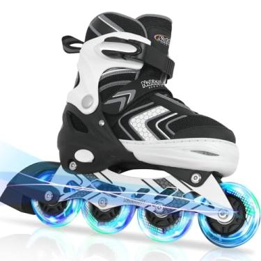 Imagem de Patins em linha ajustáveis para meninos, patins de patins com todas as rodas iluminadas para crianças grandes, preto, tamanho 10 11 12 13
