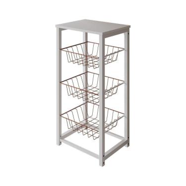 Imagem de Fruteira De Chão Cozinha Desmontada Aço Branco Cesto Cobre Tampo Branco Madri - Cor: Branco