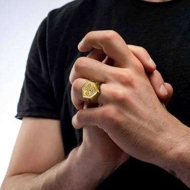 Imagem de Anéis de cavaleiros banhados a ouro personalizados, 12, Aço inoxidável, Sem pedra preciosa