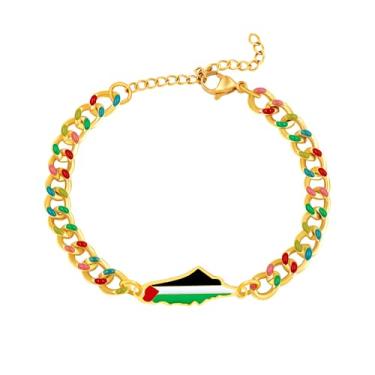 Imagem de Oneress Pulseira feminina Palestina - Corrente ajustável esmaltada, pulseira artesanal de solidariedade e patrimônio cultural, presente para ativista YA5881, Freedom Bracelet, Aço inoxidável, Sem