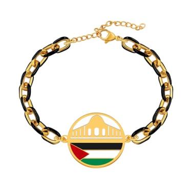 Imagem de Oneress Pulseira com bandeira da Palestina - Joias ativistas de aço inoxidável, ramo de oliveira, pomba da paz e pulseiras de declaração de justiça YA6021, Resistance Bracelet, Aço inoxidável, Sem