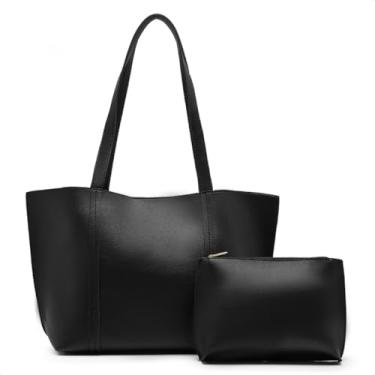 Imagem de Kit Bolsa Sacola Tote Grande Minimalista com Bolsa Necessaire Interna Preta Alça de Ombro (Preto)