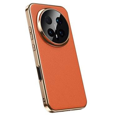 Imagem de FWYANZH Capa de couro genuíno para Honor Magic 8 Pro/8, capa magnética, galvanizada, luxuosa, proteção total para lente fina, laranja, 8