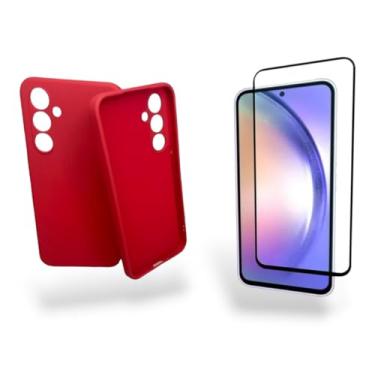 Imagem de Capa Capinha Conjunto Premium de Proteção Para Samsung Galaxy A54, Capa de Silicone com Interior Aveludado, Película de Vidro Temperado, 2 Peças, Resistente à Água (vermelho)