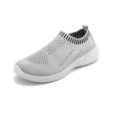 Imagem de Tênis feminino de caminhada, antiderrapante, leve, respirável, malha para academia, Cinza, 37