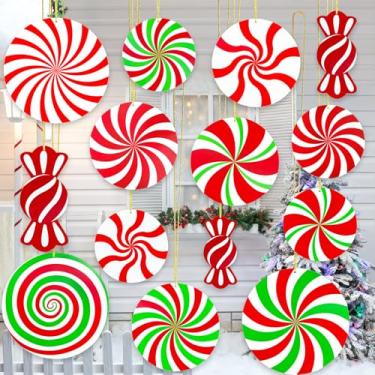 Imagem de 14 peças de enfeites de Natal para pendurar doces, decorações grandes de quintal de Natal de dupla face, decoração de Natal para varanda de gramado para decoração de festa de Natal ao ar livre