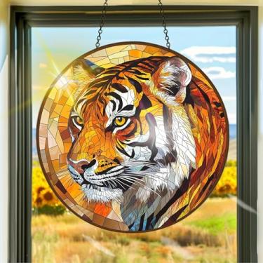 Imagem de Apanhador de sol de acrílico colorido, decoração de janela pendurada de tigre, arte de parede de arco-íris, para quarto, varanda, interior e exterior, jardim, enfeites de Natal, decoração 19 x 19 cm