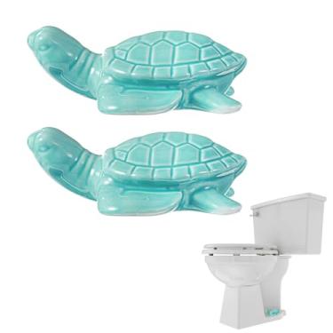 Imagem de Wanmu 2 peças de tampas de parafuso de vaso sanitário de cerâmica decorativas, tampa de parafuso de tartaruga marinha fofa, acessórios de base de tigela de cômoda animal fácil instalação para