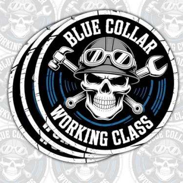 Imagem de Adesivo de classe trabalhadora de colarinho azul, decalque vintage de caveira e chave, à prova d'água para laptop, caixa de ferramentas, carro, capacete e notebook, presente para mecânicos e