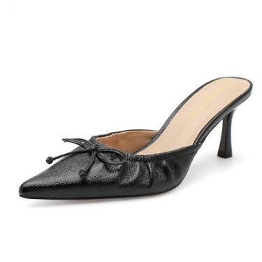Imagem de HAOZHAOTOU Sapato feminino sem cadarço salto mule bico fino frente única sem cadarço, Preto, 37