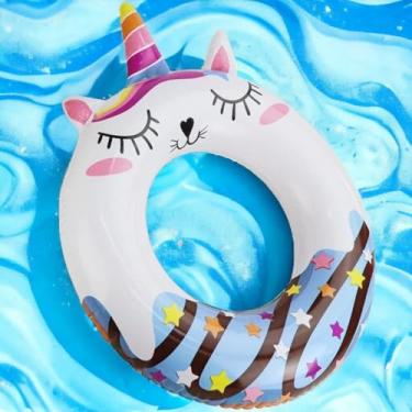 Imagem de Boia Inflável Unicórnio Infantil PVC Branco com Estrelas Design Mágico para Piscina 55x 21cm para Crianças a Partir de 4 a 8 anos
