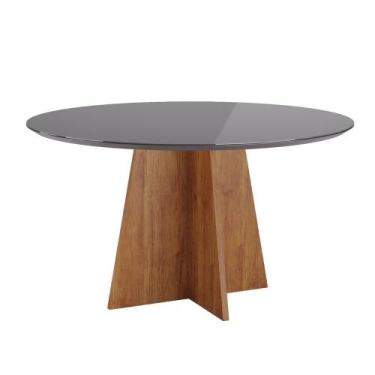 Imagem de Mesa de Jantar Redonda 135cm com Tampo de Vidro Mundy Viero, Mel Grafi