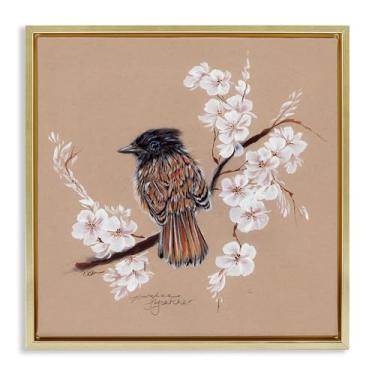 Imagem de Stupell Industries Arte de parede em tela flutuante preta com flores de maçã neutra empoleirada, design por Cady Driver, 45,7 x 45,7 cm