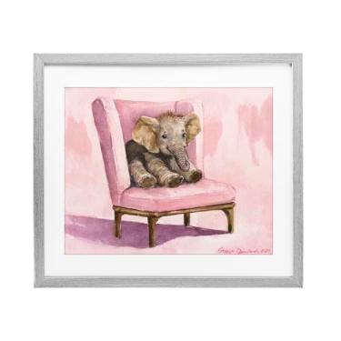 Imagem de Stupell Industries Elefante bebê na cadeira rosa impressão emoldurada cinza sob vidro, design por George Dyachenko, 13 x 16