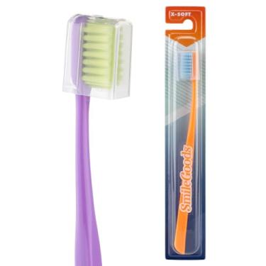 Imagem de SmileGoods A395 Colorlux Escovas de dentes adultas, 39 tufos, cerdas extra macias, escovas de dentes embaladas individualmente com capa, cores brilhantes sortidas, pacote com 72 unidades