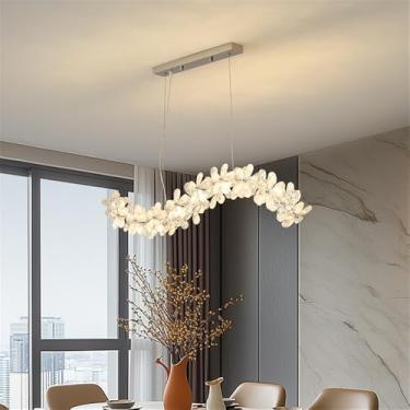 Imagem de Lustre moderno e luxuoso com pingente de cristal em formato de pétala, LED, ideal para decoração de sala de estar, restaurante, bar, balcão, quarto, casa ou escada (A L120CM)