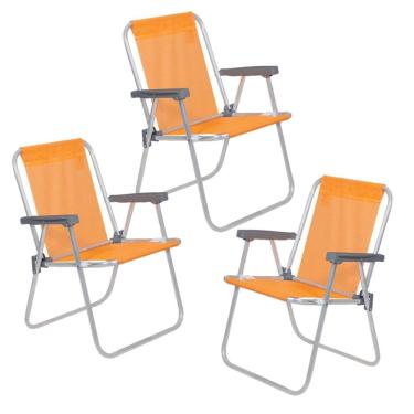 Imagem de Kit 3 Cadeiras de Praia Alta Alumínio Lazy Sannet Laranja - 023511 Belfix