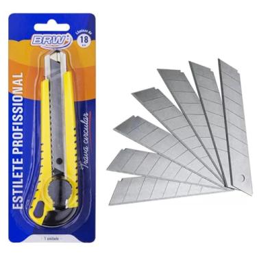 Imagem de Kit Estilete Profissional C/Trava Giratória + 12 Láminas BRW - 18MM