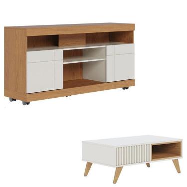 Imagem de Rack Bancada Yara Freijó Off White Com Mesa De Centro Jeri Off White Freijó - Colibri