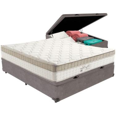 Imagem de Cama Box Baú Cinza E Colchão King Best Molas Ensacadas Casal 138x188x33 Anjos