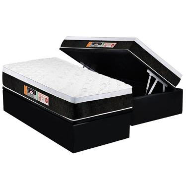 Imagem de Cama Box Baú Solteiro: Colchão Black E White Air Euro Pillow + Base Crc Suede Black(88x188)