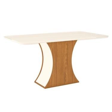 Imagem de Mesa De Jantar Selena 160 Cm Tampo Arredondado Com Vidro Nature Off White - Henn