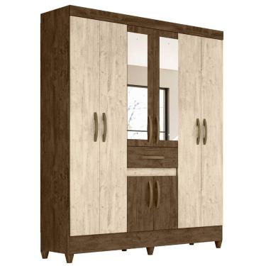 Imagem de Guarda Roupa Casal Portugal Com Espelho 8 Portas Castanho Wood Avelã Moval
