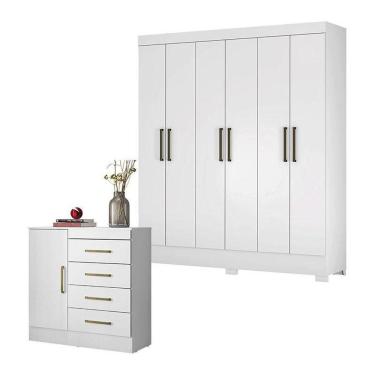 Imagem de Cômoda Montevidéu E Guarda Roupa Casal Verso Branco - Demóbile