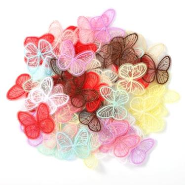 Imagem de 100 peças de retalhos de borboleta com acabamento de renda de organza costurados de borboleta de 4,8 cm, apliques bordados de borboletas, cadarços de borboletas, remendos de acabamento para roupas