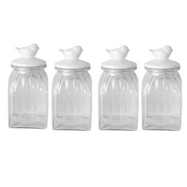 Imagem de Kit 4 Potes Vidro Tampa Cerâmica Pássaro 1500Ml Class - Class Home