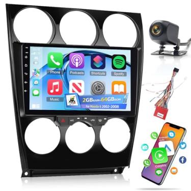 Imagem de [2+64] Rádio automotivo Volxcereo para Mazda 6 2002 2003 2004 2005 2006 2007 2008, tela sensível ao toque Android de 9 polegadas com Carplay/Android Auto, GPS, WiFi, Bluetooth, SWC, FM/RDS, câmera de