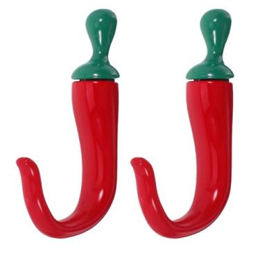 Imagem de COOLHIYA 2 ganchos de parede com pimenta: ganchos decorativos de metal para cozinha e banheiro - organizador de parede de liga multiuso para chaves, chapéus e roupas