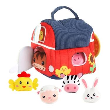 Imagem de oshhni Brinquedo de animais da fazenda para bebês, brinquedo macio, sensorial, de desenvolvimento cognitivo, de aprendizagem precoce, conjunto de pelúcia, 18x15x22cm
