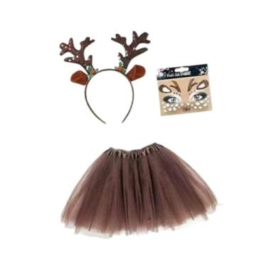 Imagem de Dynwave Fantasia de Rena de Natal: Lindo Vestido para Apresentação, Aniversário e Baile de Máscaras com Maquiagem, com Flor Verde