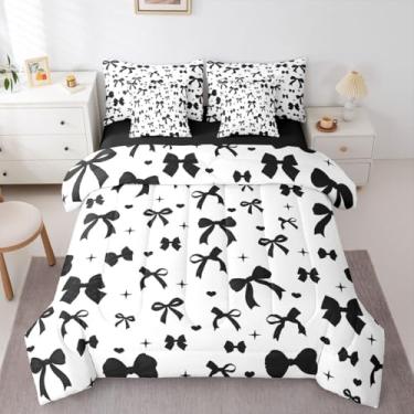 Imagem de Erosebridal Jogo de cama solteiro com laço kawaii, 7 peças, com laço de princesa e laço feminino, preto, coração, fofo, para crianças, meninos e meninas