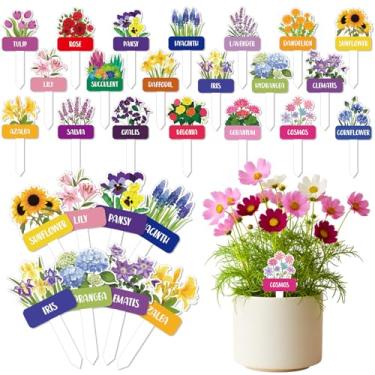 Imagem de Fiwochic 20 peças de placas de acrílico para plantas, 20 peças, etiquetas de estaca de plantas com nomes, marcadores de jardim de ervas à prova d'água, marcadores reutilizáveis para mudas, berçário