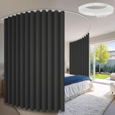 Imagem de Sovtfides Cortinas blecaute para sala de estar, cinza 2 painéis L 105 x C 96 pol + faixa de cortina de teto branca 5 m, divisória de quarto