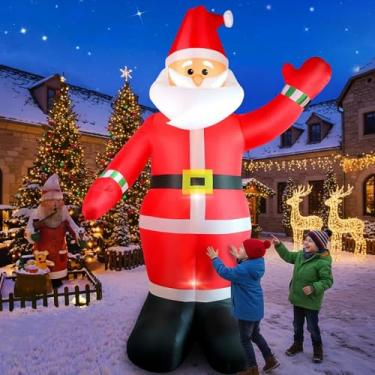 Imagem de Decoração de Natal inflável de Papai Noel de 3 m, Papai Noel clássico de Natal enorme explodir Papai Noel com luz LED embutida, decoração de festa de feriado gigante para quintal jardim salão Plaza