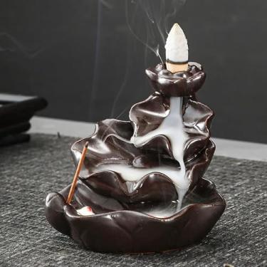 Imagem de Queimador de incenso de refluxo de cerâmica, decoração criativa para casa, queimador de incenso artesanal em forma de peixe, aproveite o aroma de sândalo (C-3 Lotus Brown)