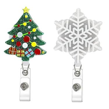 Imagem de Carretel de crachá de Natal, 2 peças de suporte de crachá de trabalho fofo com clipe retrátil, carretéis decorativos de crachá de feriado, presentes de Natal para enfermeira, clipe de jacaré para